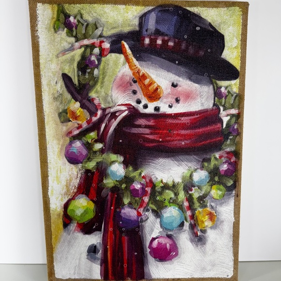 Collectible/Rare Pier 1 Imports Snowman Lighted Glitter Canvas Christmas Wall - Picture 1 of 10